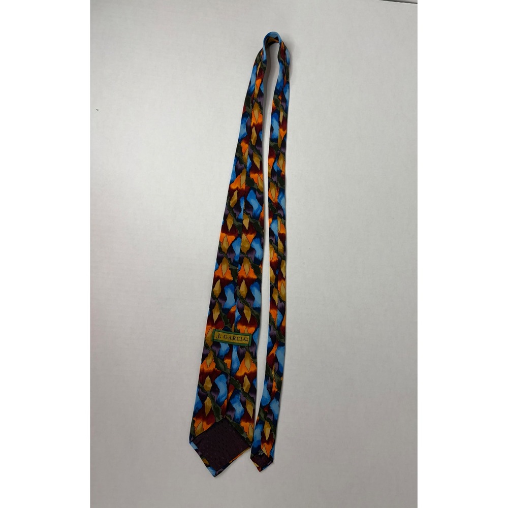 J. Garcia Mens Silk Necktie Abstract Geometric Blue Orange Purple Art Tie USA - Picture 3 of 9